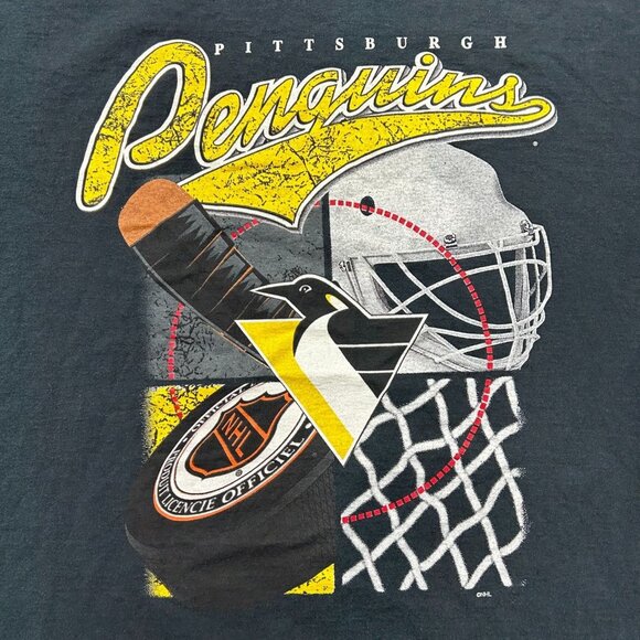 90s Vintage Pittsburgh Penguins Graphic Tee Mens 2XL XXL NHL Hockey Short Sleeve - Picture 2 of 8